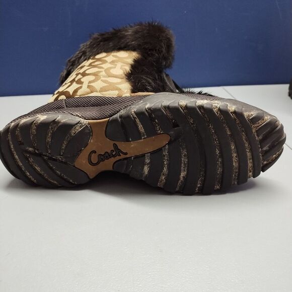 Coach Jennie Signature Winter Boots Womens Sz 9.5 Brown Black Rabbit Fur Lace Up - Picture 8 of 15